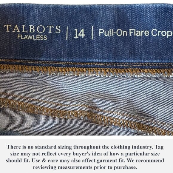 Talbots Flawless Jeans Womens Size 14 Pull-On Crop Flare Blue Denim Stretch - Picture 9 of 11